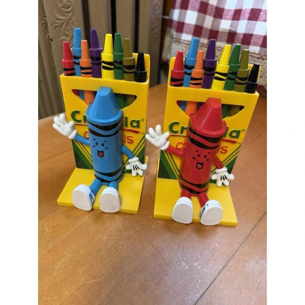 Rare VTG 1990s Nostalgia Crayola Crayon Plastic Bookends Binney & Smith 1999